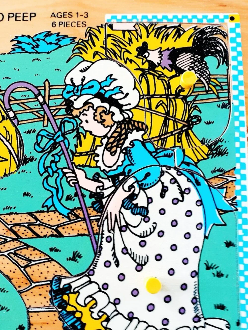 Vintage 80s Little Bo Peep Wooden Puzzle 6 Pieces Fisher Price